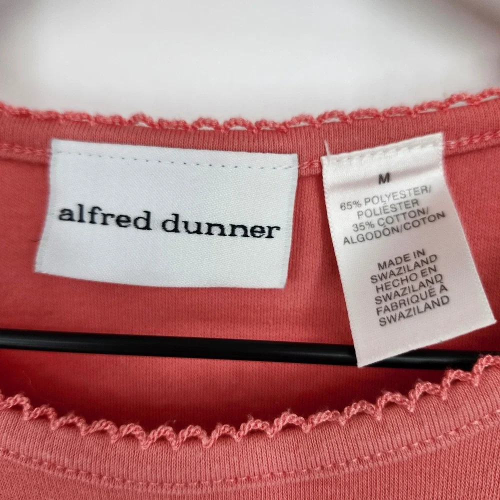 Alfred Dunner Womens Coral Pink Palm Tree Tropical Top Size M Coastal Grandma